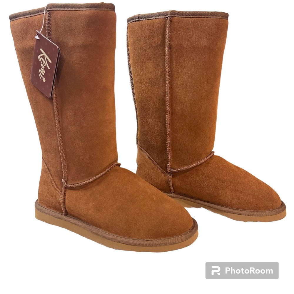 Kemi Women’s Bella Sheepskin Tall Mid Calf Boots Chestnut Size 8